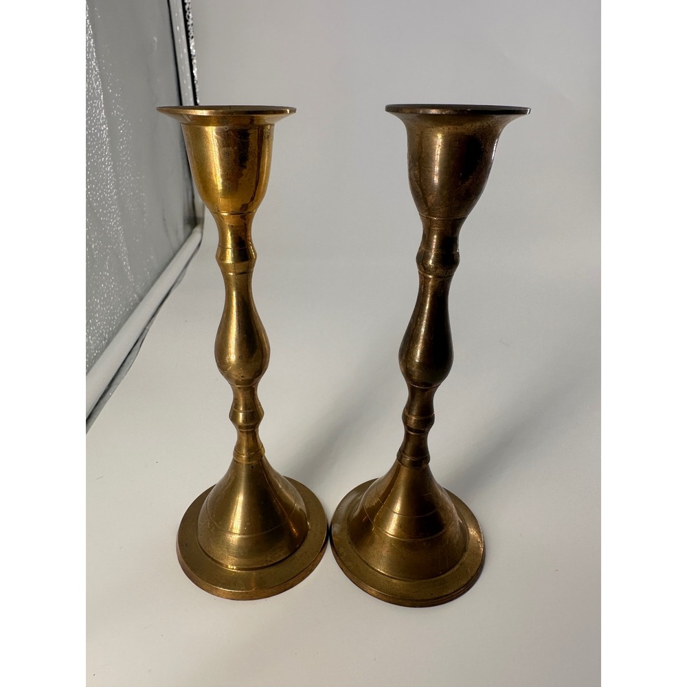 Vintage Solid Brass Candlesticks Set of 2 Handmade in India 6 Inch Taper Holders